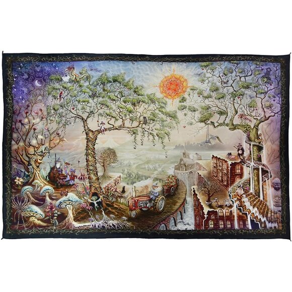 Sunshine Daydream Heady Art Tapestry by Mike Dubois Gnomes Mushrooms Fantasy Art